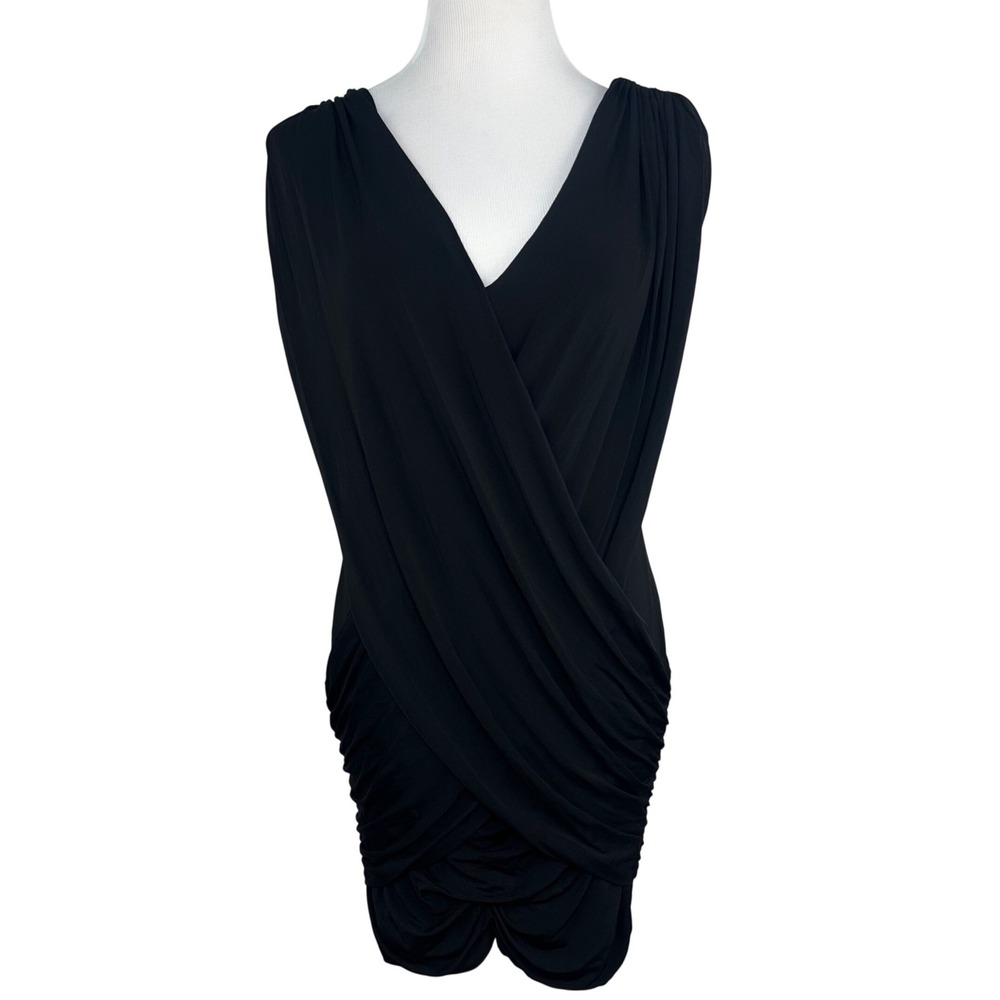 BCBGMAXAZRIA Alondra Black Draped Surplice Ruched Mini Dress ACJ6F442 Large